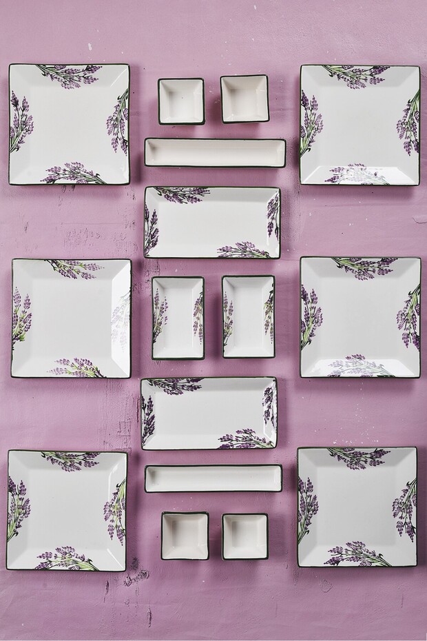 16 Pieces 6-Person Lavender Breakfast Set Handmade Breakfast Presentation Set Serving Plates