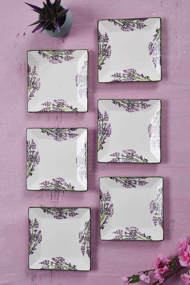 Set of 6 Special Handmade Lavender Pattern Dessert Plates Serving Plates Cake Set 15 cm