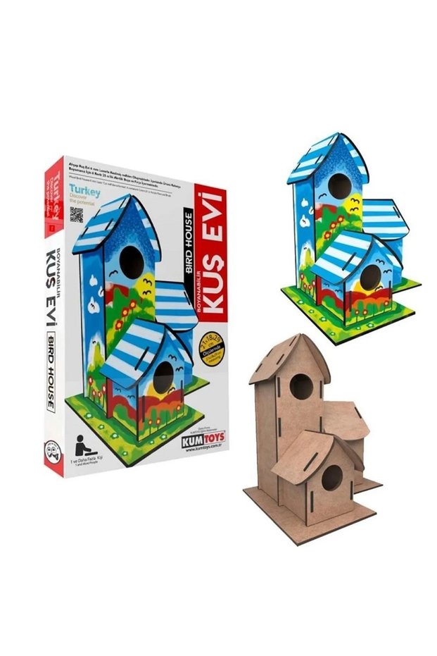 Model Paintable Bird House Painting Model Natural Wood Painting Bird House 6 Colors Acrylic Paint Brush