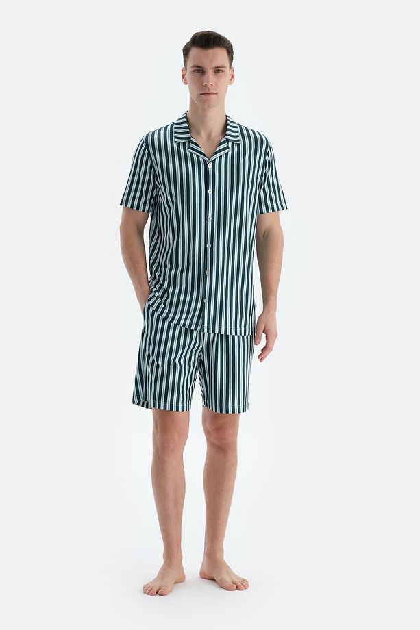 Multıcolor Çizgili Gömlek Şort Pijama Takımı - 1