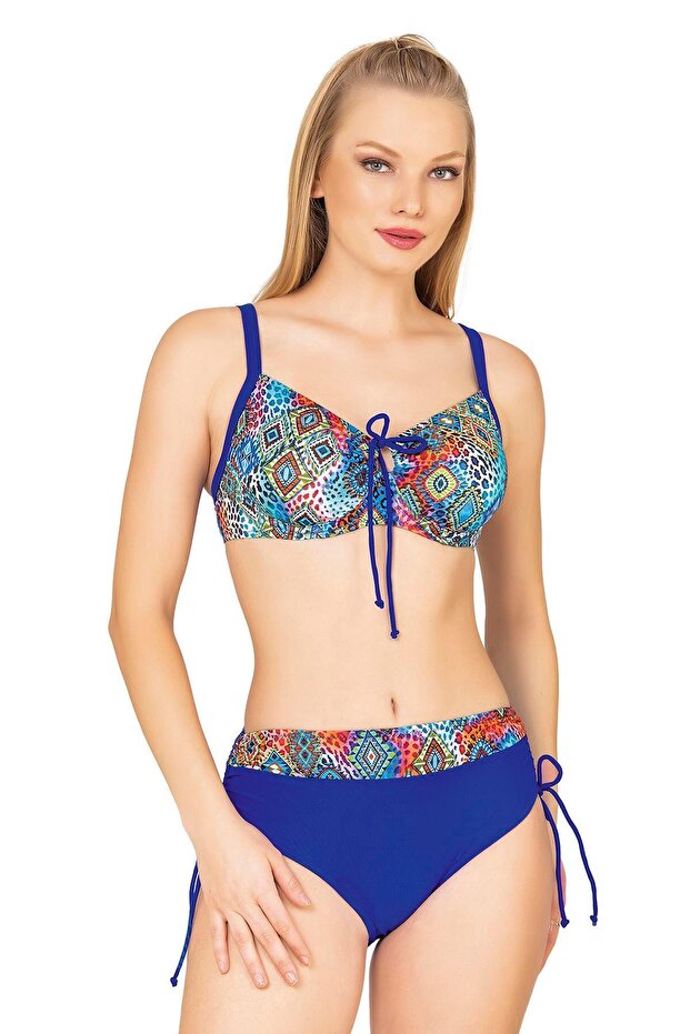 Women's Plus Size Underwire Supported Geometric Patterned Bikini Set