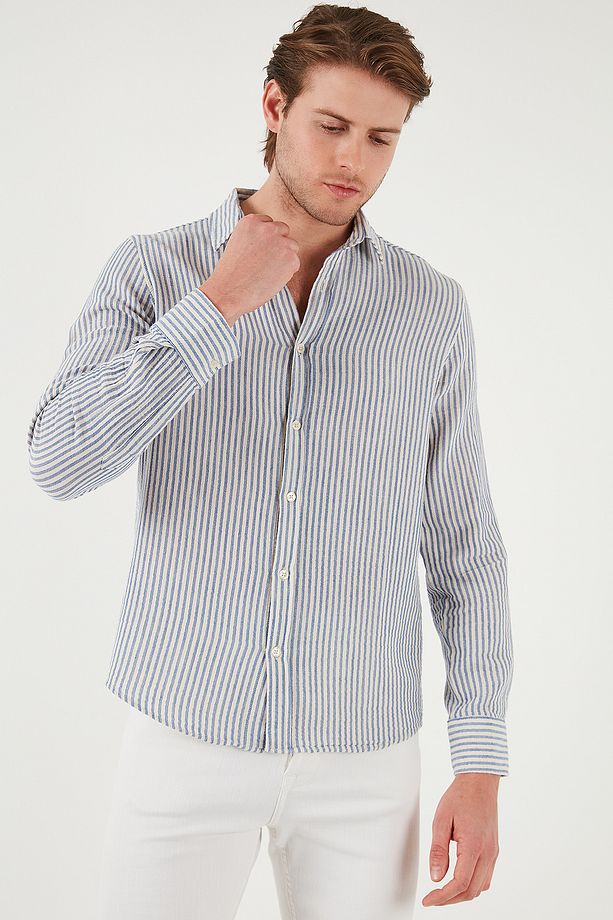 Çizgili Regular Fit Pamuklu Uzun Kollu Gömlek Erkek GÖMLEK CF25S129721 - 4