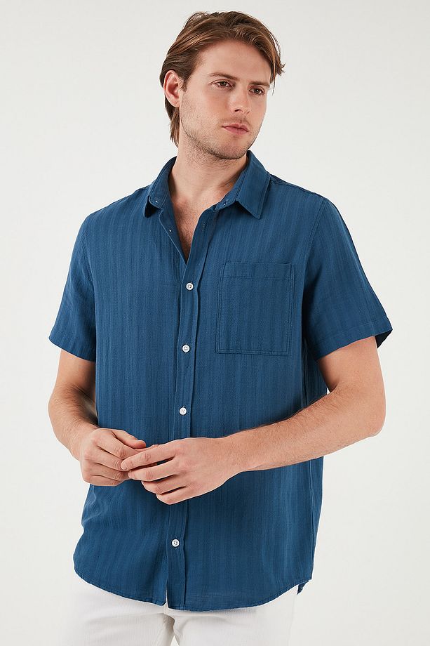 Pamuklu Regular Fit Tek Cepli Kısa Kol Gömlek Erkek GÖMLEK CF25S128230 - 5