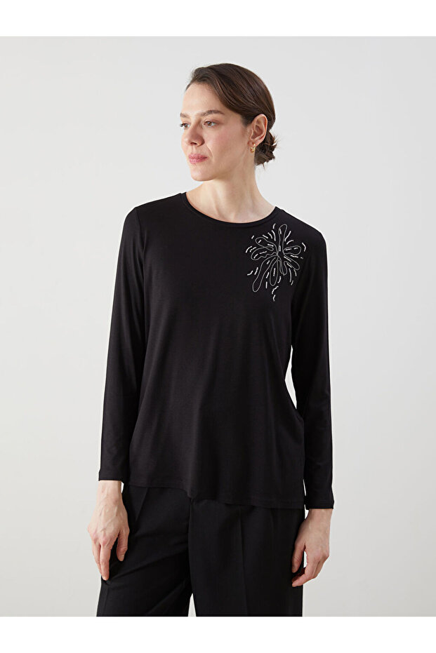 Lcw Grace Crew Neck Rhinestone Women's Blouse
