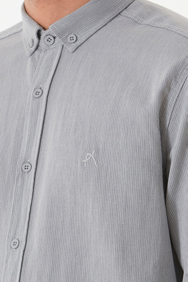 Basic Çizgili Düğmeli Gömlek - 5