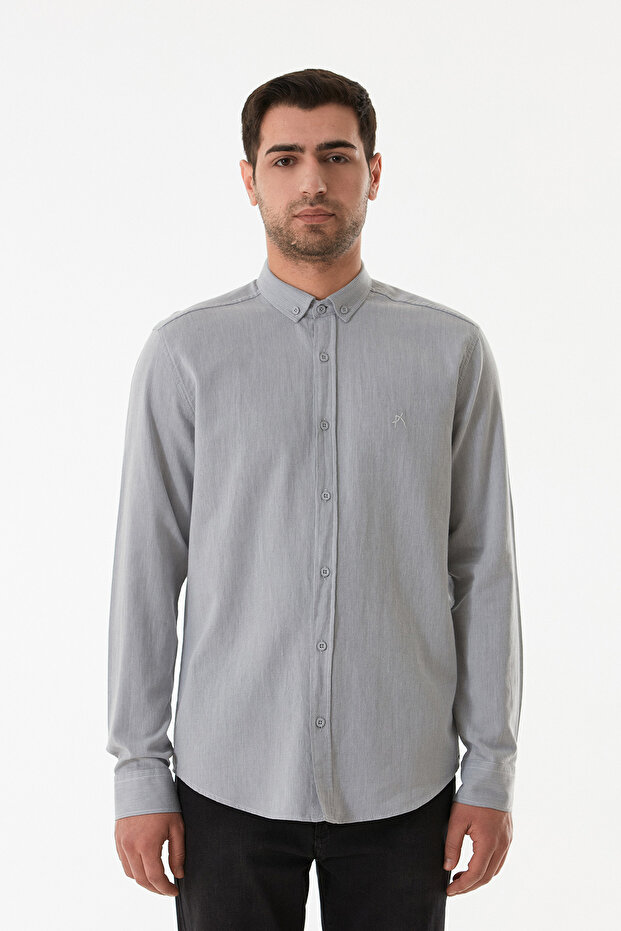 Basic Çizgili Düğmeli Gömlek - 6