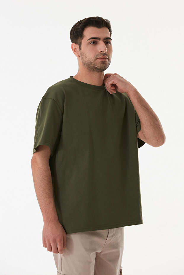 Basic Bisiklet Yaka Oversize Tişört - 1