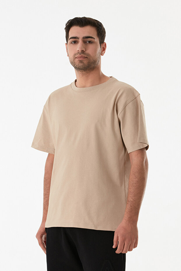 Basic Bisiklet Yaka Oversize Tişört - 1