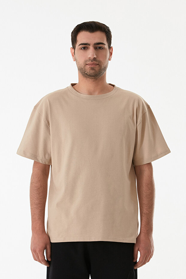 Basic Bisiklet Yaka Oversize Tişört - 7