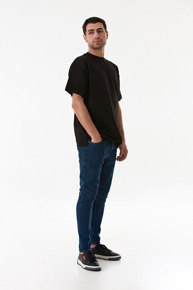 Basic Bisiklet Yaka Oversize Tişört - 6