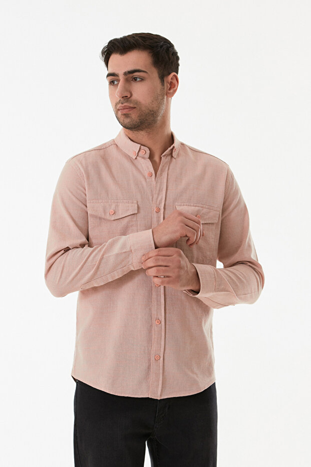 قميص بأزرار وجيب مزدوج - 1