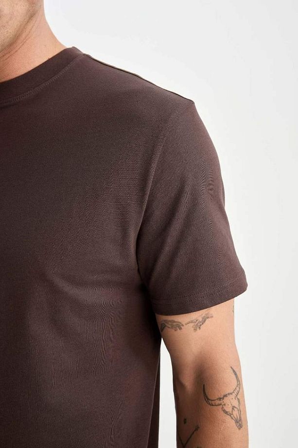 New Regular Fit Bisiklet Yaka Basic Düz Kısa Kollu Tişört - 3