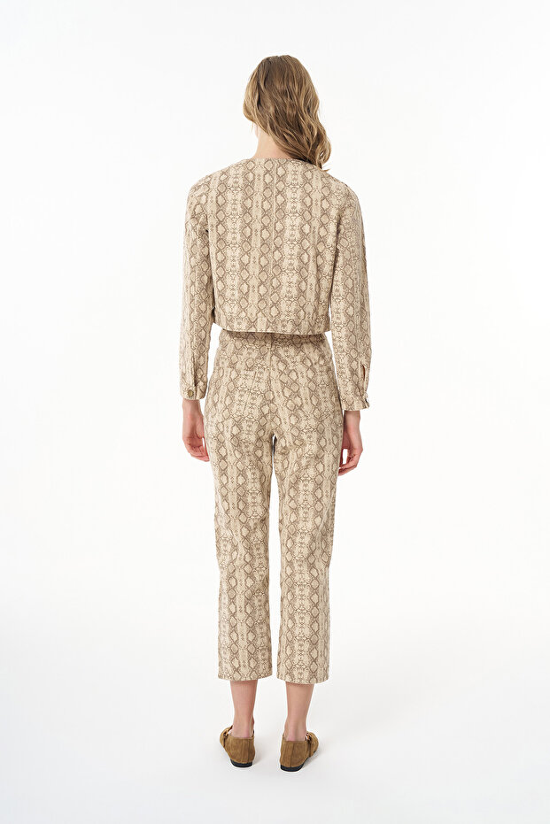 Beige Snake Patterned Buttoned Jacket - 5
