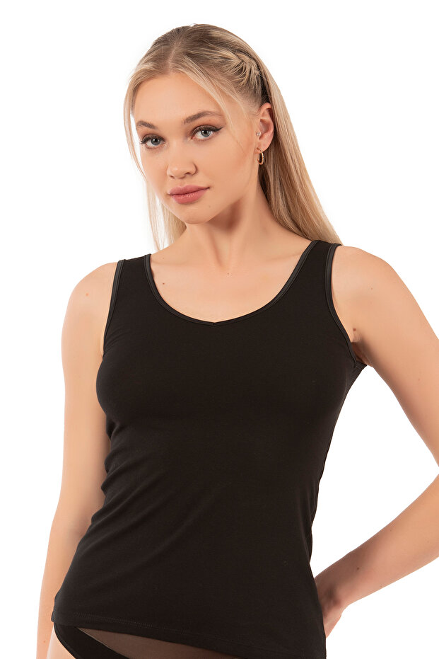 Özkan 25487 Women's Cotton Modal Flexible Soft Satin Ribbed Thick Strap Knitted Undershirt