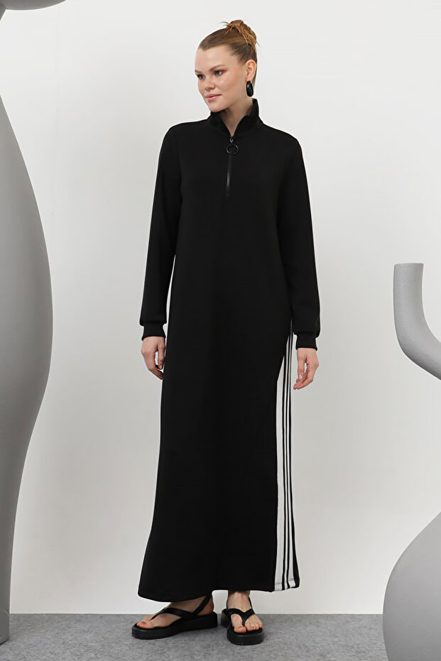 Zippered Stripe Detailed Modal Dress 20600 Black
