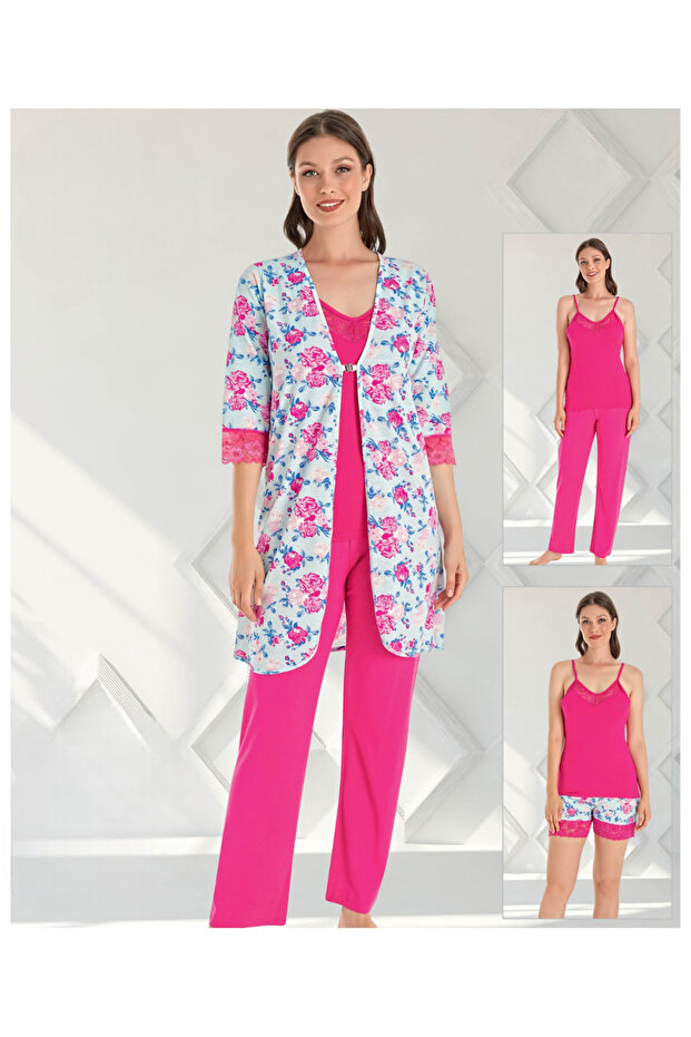 4 Piece Sling Pajamas and Shorts Suit with Dressing Gown