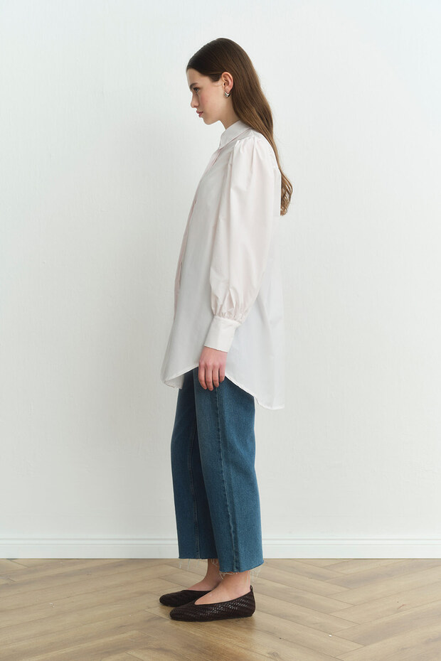 قميص أساسي بأكمام بالون - أبيض - 5