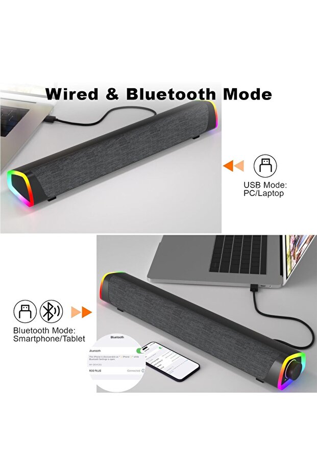 سماعات بلوتوث للكمبيوتر الشخصي، زر تحكم الكل في واحد مع أضواء LED، سلكي يعمل عبر USB - 4