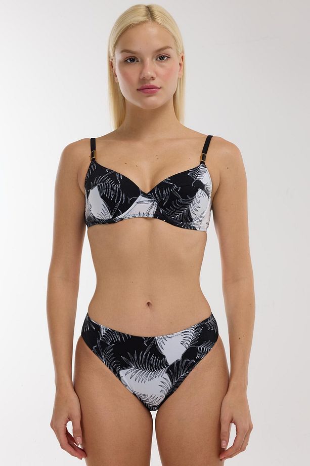 40218 Siyah Yaprak Desenli Toparlayıcı Bikini Takımı - 1