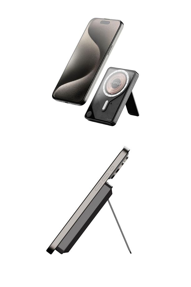 1-Power X Pro+ Magnetic Wireless Battery Pack (10000mAh) with Stand and Built-in USB-C Cable (Black) - 1