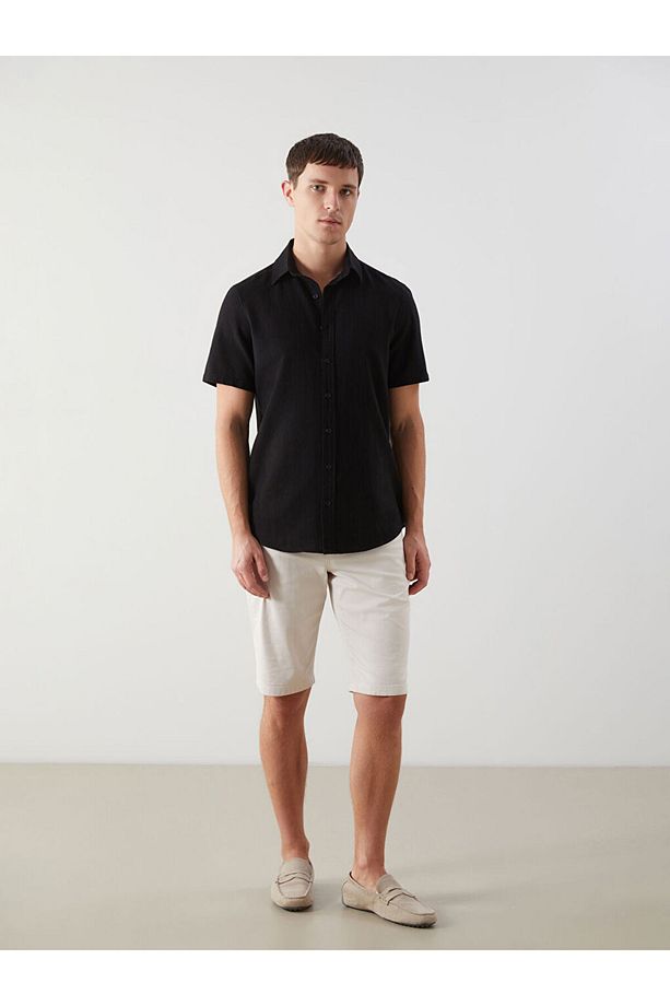 LCW ECO Siyah Regular Fit Kısa Kollu Keten Karışımlı Erkek Gömlek - 2