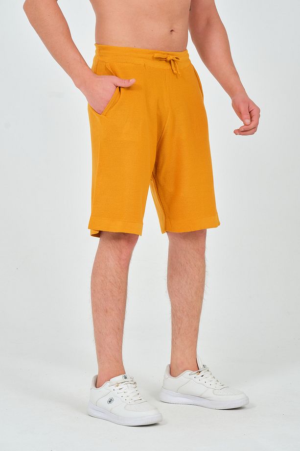 Unisex Relaxed Fit Hardal Sarısı Triko Örme Şort - 7