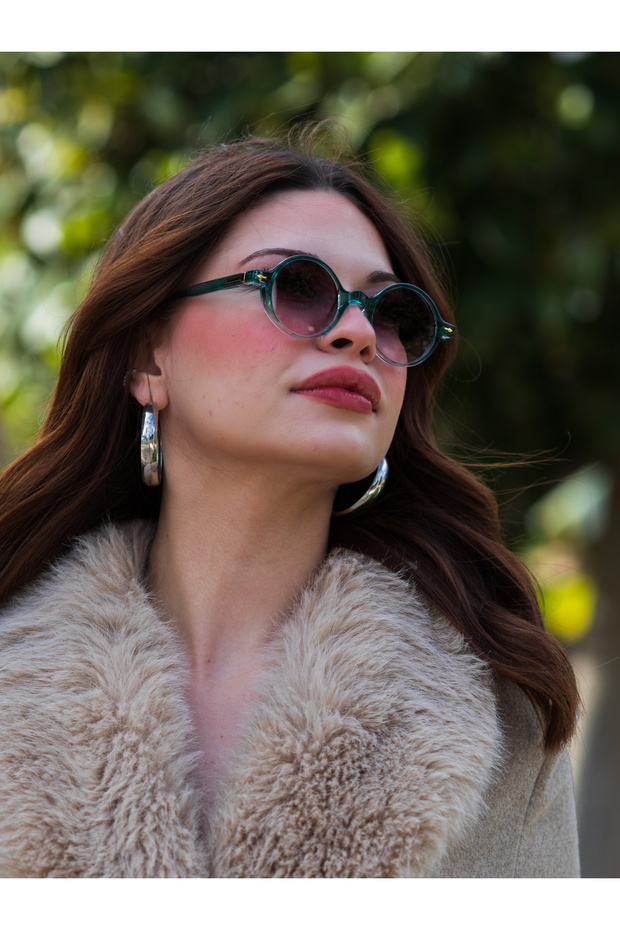 Green Framed Transparent Modern Design Stylish Sunglasses with Gold Detail