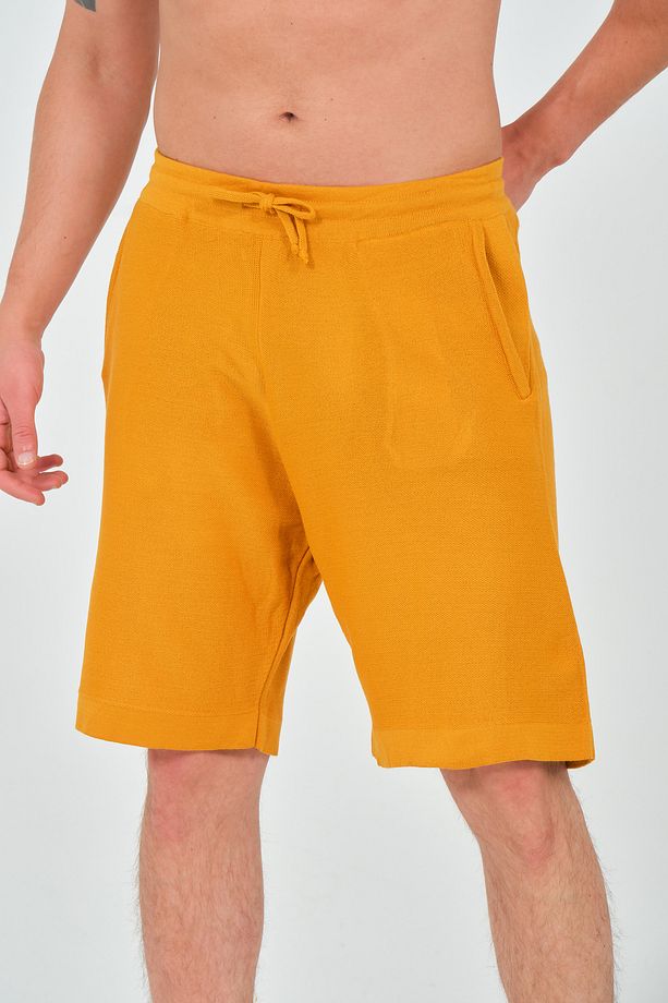 Unisex Relaxed Fit Hardal Sarısı Triko Örme Şort - 6