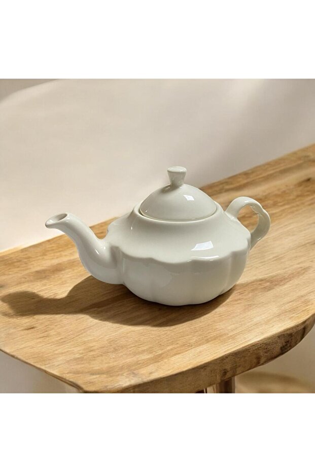 إبريق شاي بورسلين - أبيض - نقش منقوش - 750 مل - 1