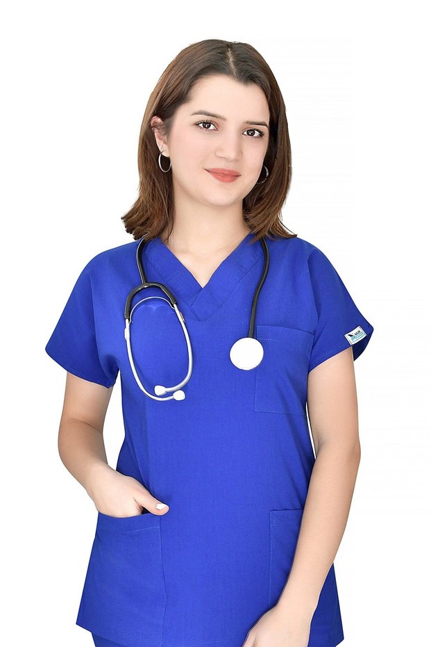 Unisex Women Men Cobalt Blue Lycra One Top Nurse Doctor Hospital Jersey