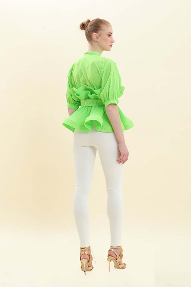 Hakim Yaka Pliseli Bluz - 3