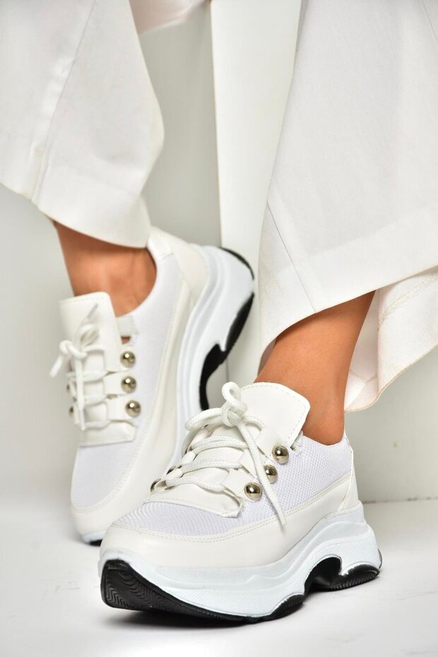 U 239032604 White Fabric Thick Sole Sports Shoes Sneakers