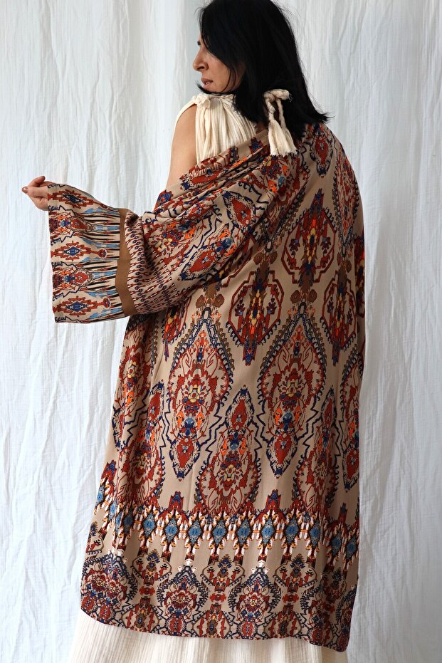 Bağdat Baskılı Boho Stil Kimono - 4