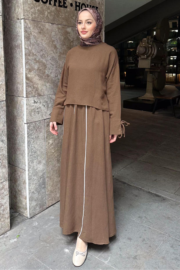 Brown Linen Skirt Set