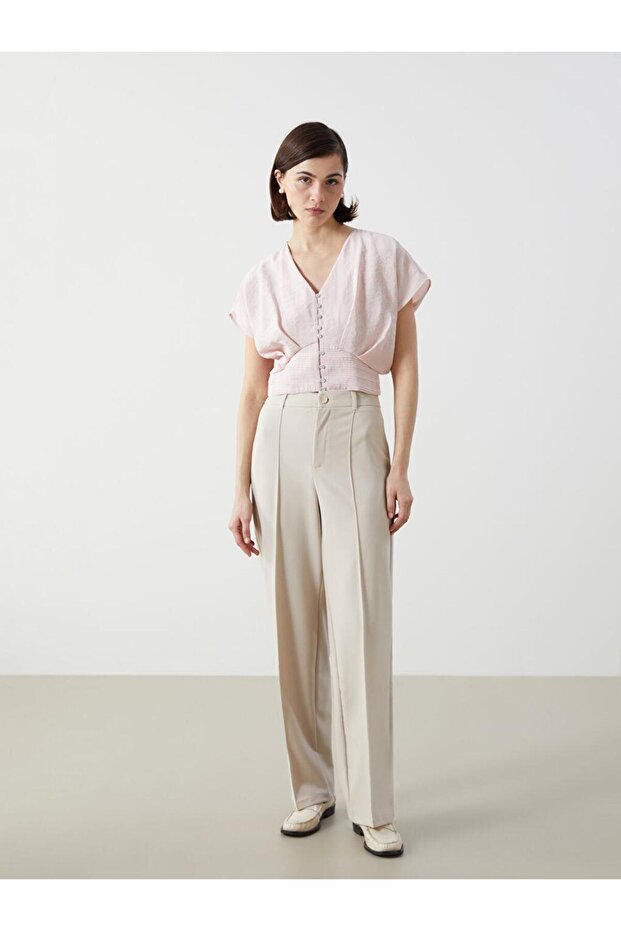 LCW Vision V Yaka Crop Kadın Bluz - 2