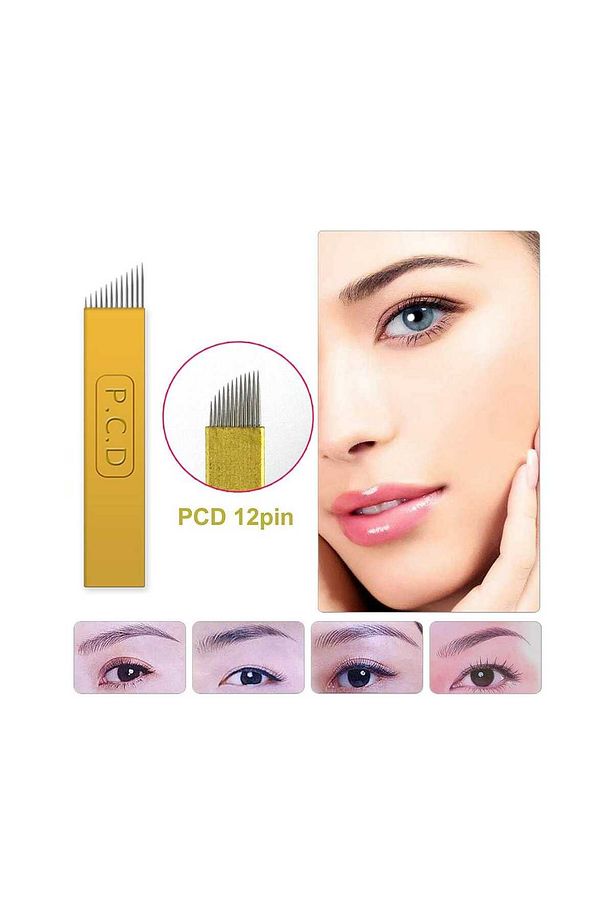 P.c.d Microblading Kalıcı Makyaj 12 Pin Sarı 5 Adet Kaş Dövme Iğne Mikroblading - 1
