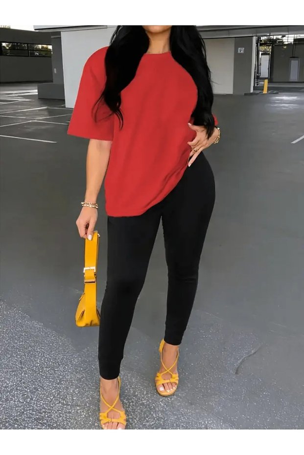 Women's Long Leggings T-Shirt Combination Oversize Set Loose Boyfriend Style