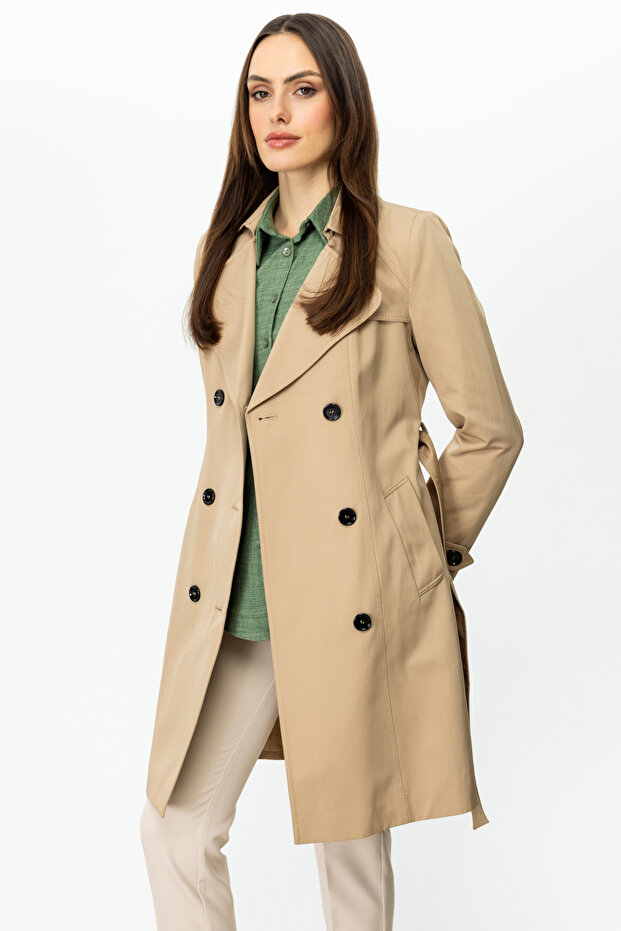-Two-Breasted Collar Buttoned Trench Coat - 3