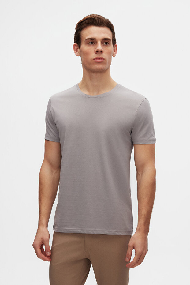 Slim Fit Gray Crew Neck 100% Cotton Breathable T-Shirt