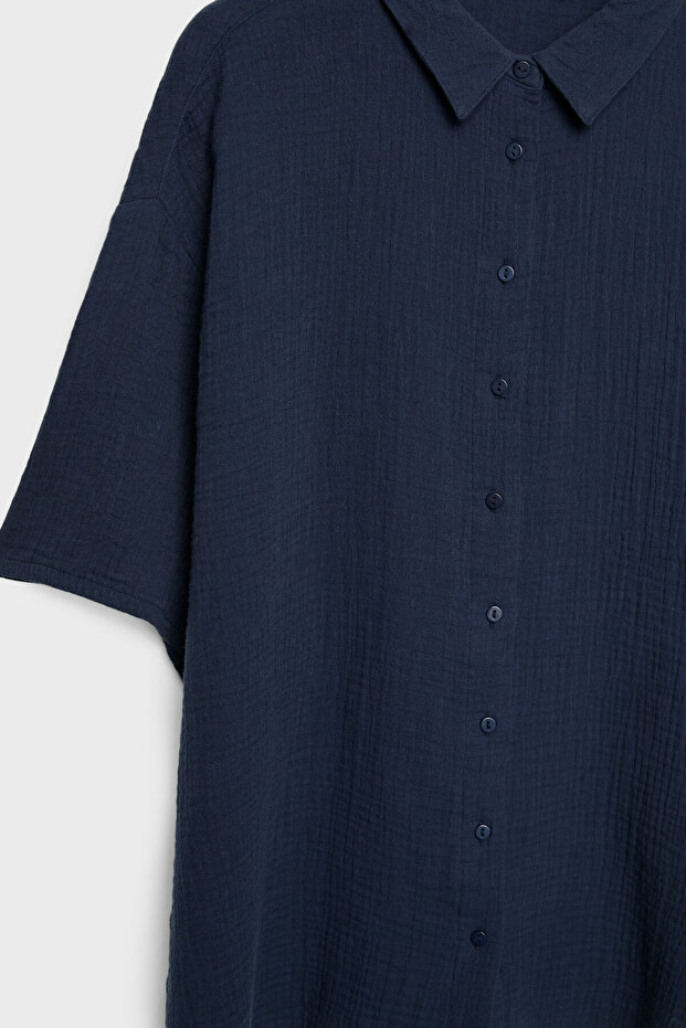 Dökümlü pamuklu gömlek - 7