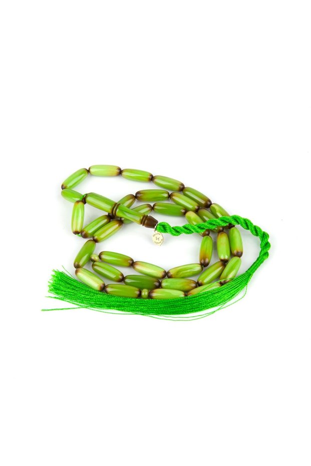 Crimping Amber Long Barley Cut 7X18Mm Rosary - Green