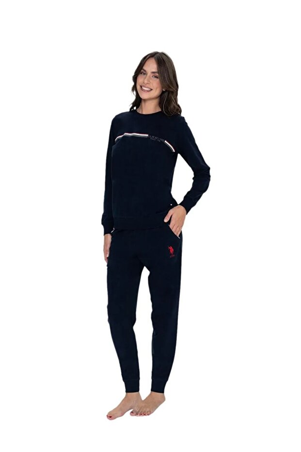 20111 Women's Navy Blue Long Sleeve Round Neck Pajama Set