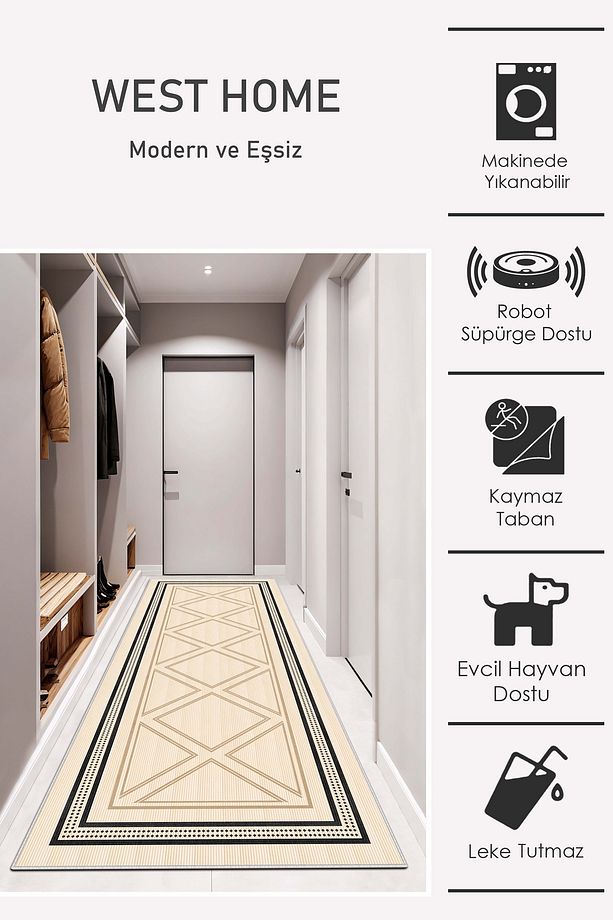 Makinede yıkanabilir kaymaz taban leke tutmaz mutfak halısı salon halısı ve yolluk - 2