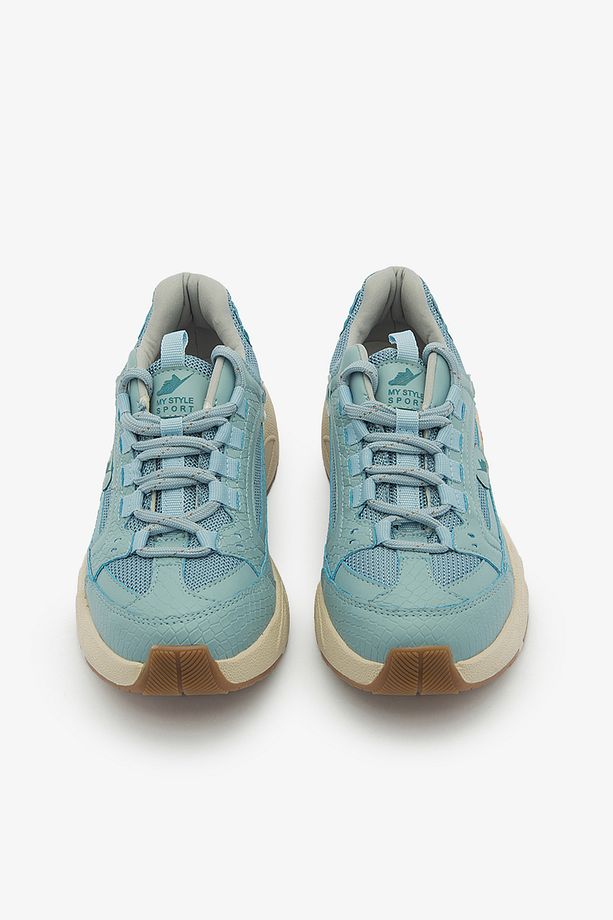 Mavi Bağcıklı Hafif Kalın Taban Kadın Sneaker Spor Ayakkabı - 3