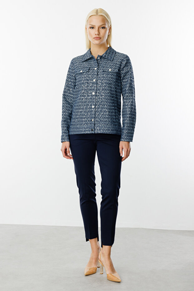 Kendinden Desenli Pullu Mont - 4