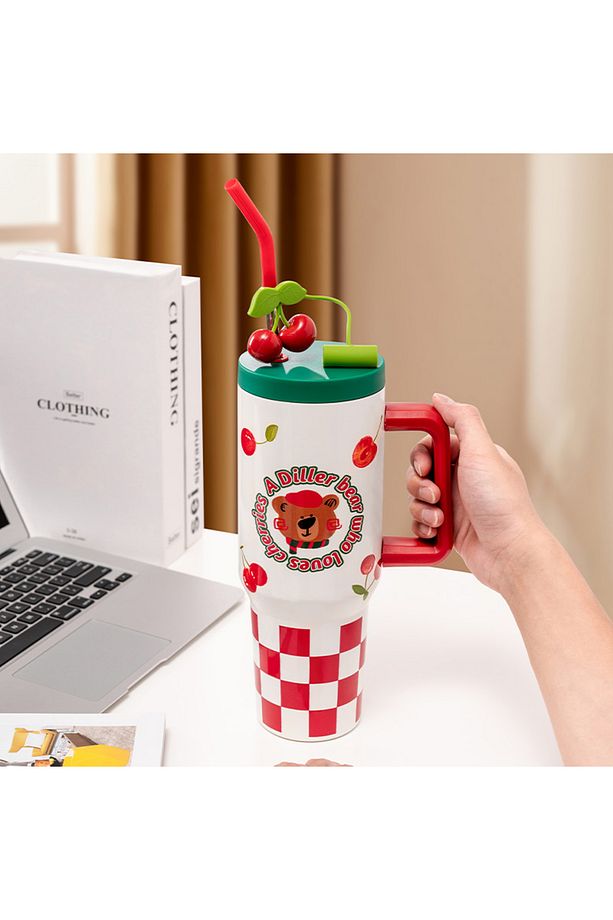 A Bear Pipetli Yalıtımlı Kahve Kupası 1200ml 12 Saate Kadar Sıcak/Soğuk Bardak Gövdeli Termos - 1