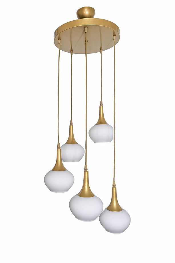 Fred Modern Eskitme Camlı 5Li Sarkıt Avize Salon - Mutfak - Yatak Odası Cafe - 1