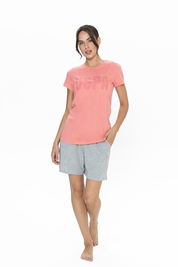 20011 Women's Pink Short Sleeve Round Neck Shorts Suit