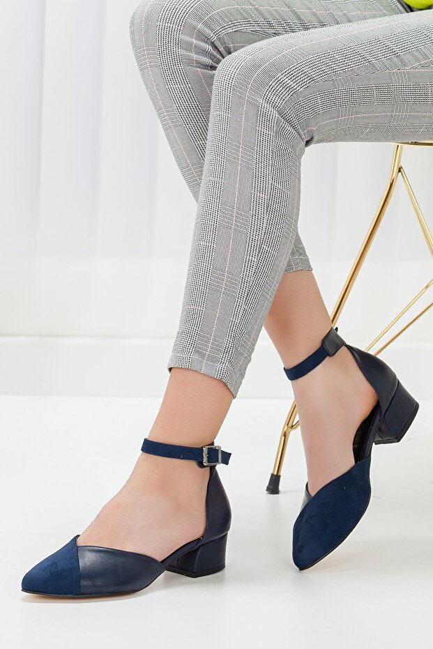 Holly Navy Blue Skin-Suede Heeled Shoes