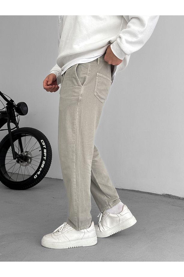 Açık Haki Dokulu Basic Pamuk Pantolon RES-1077 - 5